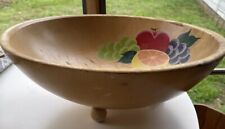 Large 13” Wooden Bowl Footed Hand Painted Fruit Motif Vintage SEE picture