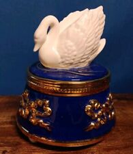 Teleflora VINTAGE Porcelain SWAN Music Box Trinket Jewelry Box Plays Swan Lake picture