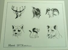 VTG 1978 Spaulding & Rogers Don Nolan Tattoo Flash Sheet #197N Lion Deer Bull picture