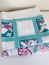 Two Vintage Cotton Tablecloths: Coordinated Pink, Purple, Teal Designs Good Cond picture