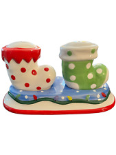 Kirkland's Ceramic Christmas Stocking Salt and Pepper Shakers With Stand picture