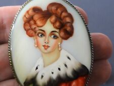 Set. Vintage Russian Brooch and Earrings.   Hand-painted. picture