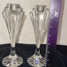 Jihlavske Sklarny Bohemia 24% Lead Crystal 2 Candle Holders 7 1/4” Tall picture