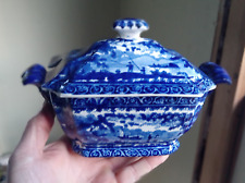 1820s CLEWS STAFFORDSHIRE DARK BLUE PEARLWARE SAUCE TUREEN ORIGINAL COVER NICE picture