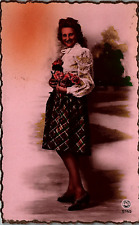 c1915 PRETTY YOUNG WOMAN FLOWERS P-C PARIS TINTED REAL PHOTO POSTCARD  17-45 picture