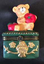 Adorable Porcelain Teddy Bear Sitting on a Trunk Keepsake Box 2.5