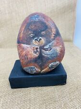 Vintage Signed 1978 S.A. Lynch Hand Painted Gorilla Rock On Wooden Base Heavy picture