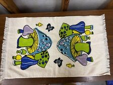 Vintage 1970s Cannon Mushroom Hand Towel Blue Green Purple Yellow Fringe picture