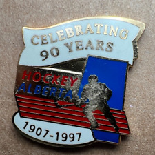 Vtg Lapel Pin Hockey Alberta Canada Celebrating 90 Years 1907-1997 Scratched Pin picture