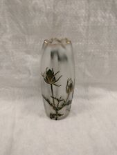 French Green To Clear Acid Etched Art Glass Vase With Raised Gilt Dragonfly 20x4 picture
