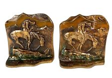 VTG Bronze MCM Bookends End of the Trail Native American Indian Horseback Signed picture