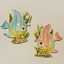 Vintage 1950's MCM Pair Norcrest Ceramic Fish Bubbles Kitsch - READ DESCRIPTION picture