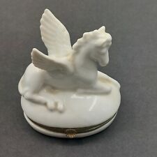 Vintage White Ceramic Pegasus Trinket Box With Gold Tone Trim Made In Japan MINT picture