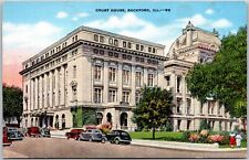 Rockford Illinois ILL, Court House Building, Road Car Parking, Vintage Postcard picture