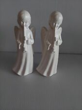 Set of 2 Matching White Ceramic Angels Playing Flute Approx 8