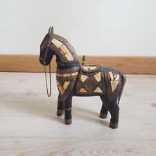 Vintage Antique Style Hand Carved Wooden Horse With Inlay - Collectible  picture