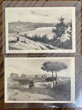 TWO 1900’S POSTCARDS IN ITALIAN OF APPIAN WAY& LAKE ALBANO W/HORSE/BUGGY/PITCHER picture