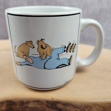 The Far Side Dog Scratching Man's Belly Coffee Mug Vintage 1982 Ceramic *READ* picture