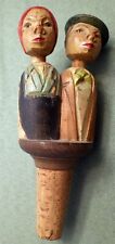 Vtg ANRI Hand Carved Wood Mechanical Man & Woman Couple Bottle Cork Stopper picture