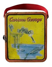 Vintage 1999 Curious George Universal Studios Metal Tin Lunch Box Pail 5”x 5.5” picture