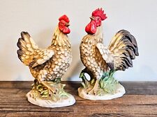 Vintage Homco Rooster and Hen Figurines Ceramic Chicken Country Farmhouse Decor picture