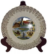 Vintage Nebraska Cornhusker State Plate 22k Gold Great Graphics 10” Wide picture