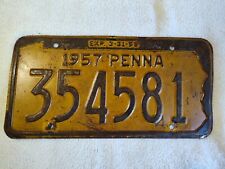 1957 Pennsylvania  state issued license plate,  expired condition picture