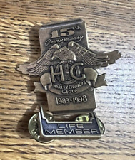 1983-1998 HARLEY OWNERS GROUP HOG 15th ANNIVERSARY LIFE MEMBER TWO PIECE PIN SET picture