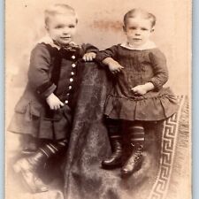c1870s Adorable Smiling Little Boys in Dresses CdV Photo Card Buttons Cute H24 picture
