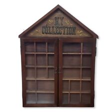 Vintage My Collection Wood Miniature Display Wood Wall Cabinet Glass Doors picture