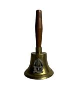 Rare Vtg MCM Denmark Police Shield Brass And Wood Teak Hand Bell W/Inscription picture