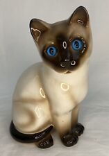 Enesco Vintage Ceramic Siamese Cat Blue Eyes Figurine 7” picture