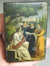 Antique 1840s Vintage Miniature Oil Painting 4 Women Snuff Box ASIS Papier Mache picture