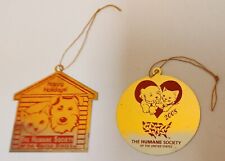 Vtg Humane Society United States Christmas Ornaments Dog Cat Dog House Gold Tone picture