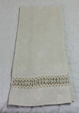 Antique Vintage Show Towel, Antique White, Woven Floral Design, Linen picture