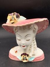 LADY HEAD VASE VINTAGE SCARLETT GONE WITH THE WIND PINK HAT DRESS JAPAN (READ) picture