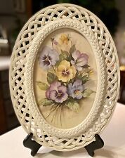 1970s Floral Print Faux Wicker Frame By Fran Anderson, Cottage Core Wall Decor picture
