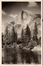 RPPC Black White Photo Half Dome Merced River CA 1949 Cancel Yosemite Lodge picture