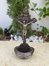 Crucifix -JESUS Holy Water font for hanging or Standing Cold Cast  Bronze -resin picture