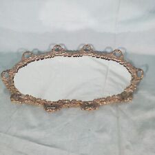 Antique Victorian Ornate Brass Rounded Oval Vanity Table Dresser Mirror picture