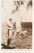 Exxagerated Photo Montage Skinning giant rabbit c1945 RPPC postcard picture