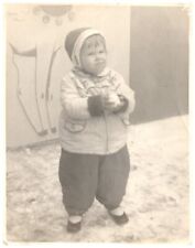 1930s Christmas Chunky Boy Snow fight Vintage Photo Antique ORIGINAL 8x10 picture