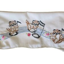 Vintage Granny Embroidered Kittens Music Cottagecore Farmhouse Cotton Pillowcase picture