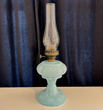 Antique Prince Edward Blue Opaline Glass Oil Kerosene Sewing Lamp w/ Burner picture