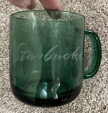 Vintage Starbucks thick green glass coffee mug with silver sparkling letters picture