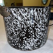 LARGE majestic  Antique Enamel Graniteware Bucket Black And White Swirl Agate picture