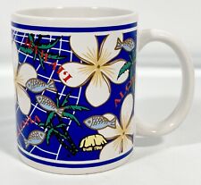Vtg Island Heritage Hawaiian Mug Cup Jui-Lien Liu Blue Plumeria of Aloha 1996 EX picture