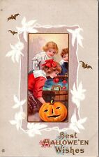 Best Hallowe'en Wished Embossed Children Pumpkin Postcard picture