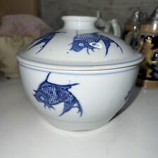 Vintage Chinese Blue, White Koi Fish Porcelain Bowl  picture