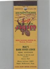 Matchbook Cover - Weber Waukesha Beer Mac's Bark River Lodge Rome, WI picture